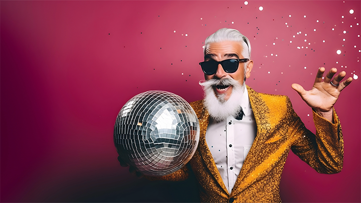Mann mit Discokugel